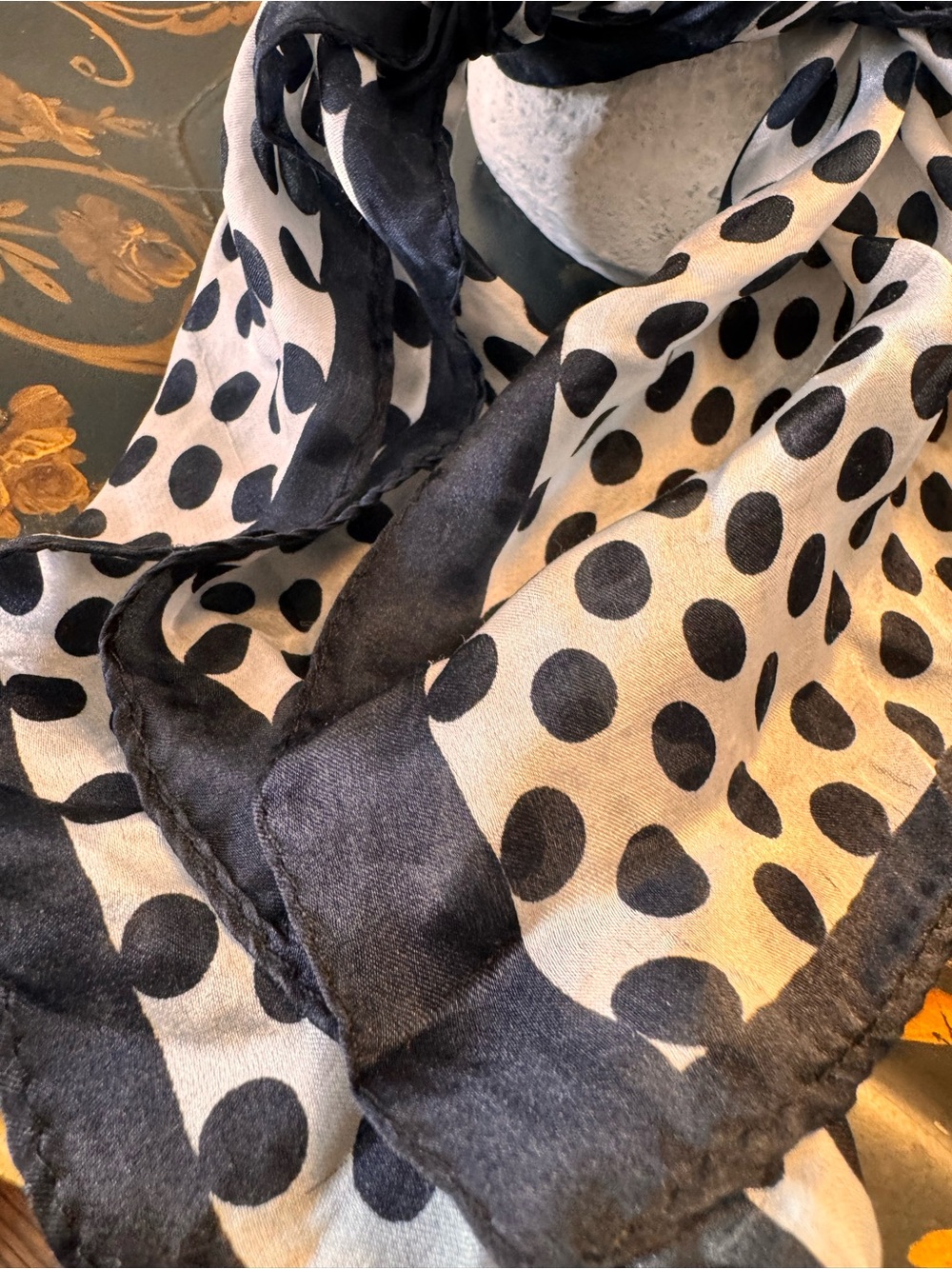 Polka Dot 100% Silk Scarf - Black and White - Picture 2 of 9
